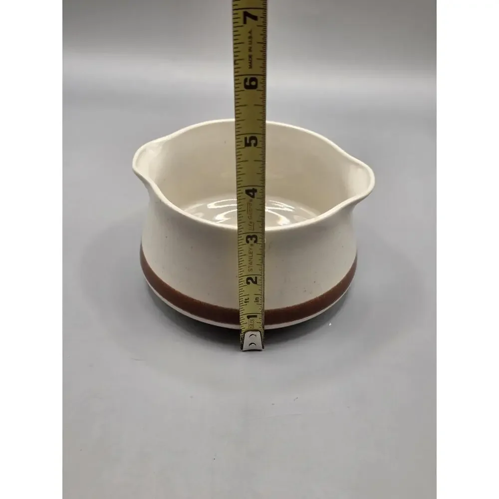 Vtg The Woodhaven Collection Stoneware Double Spout Gravy Boat Japan Brown Band